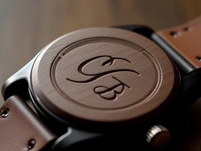 Engraved wooden watch with elegant monogrammed initials