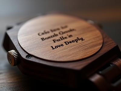 Engraved wooden watch with a short personal quote