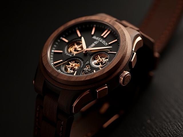 Hybrid Wood and Bronze Mechanical Watch with Intricate Dial
